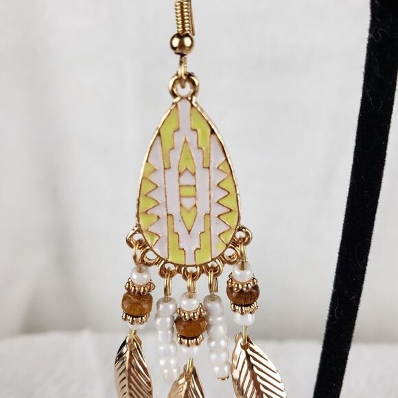 Feather Beaded Drop Earrings - Picture 2 of 4